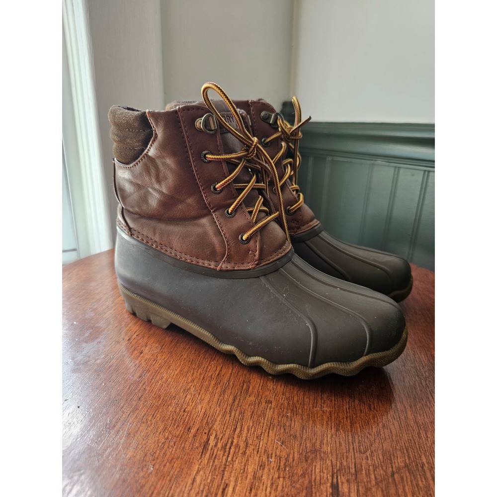Sperry Boys Avenue Duck Boots Tan Brown Waterproof Rubber Leather Size 6 YB55933